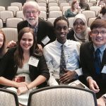 Emilie Tomas '19, Bishop Mark Hanson '68, Mohamud Mohamed '19, Fardosa Hassan '12, and Chuill Lip '18